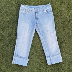 Angels Jeans Women's Size 33x23 Rhinestone Embellished Cuffed Capri Y2K